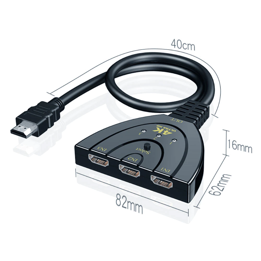 HD 4k 3d hdmi-switcher compatible 3 en 1 sortie câble d'extension séparateur de ligne d'écran coulé pour hd pc tv box adaptateur